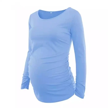  Nový Ženy Materskej Dlhý Rukáv jednofarebné Jednoduché T-shirt pre Dojčenie Tehotenstva, Materstva, Šaty, Topy Mama Tričko