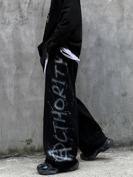  Black High Street Nohavice Dievčatá Harajuku Japonsko Punk Jeseň Nohavice Módne Zábavné Voľné Hip Hop Gotický Teens Čierne Nohavice Ženy