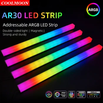  Coolmoon 30 cm 5V 3Pin/Malé 4Pin obojstranné RGB LED Pásy Svetla PC Prípade kostry Počítača, Magnetické Farba Atmosféru Lampa